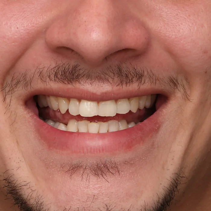 sorriso estreito e dentes desalinhados antes do tratamento